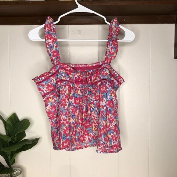 BOG Collective Womens Multicolor Floral Cropped Baby Doll Top Size Medium - Picture 2 of 5